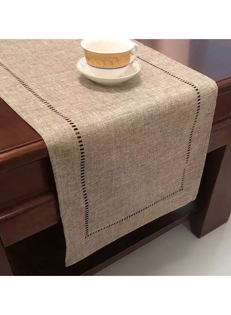 Farmhouse Linen Table Runner 13x72 Inch, Brown Decorative Table Cover for Kitchen Dining Room Home Decor, Wedding Party Event - Image 2