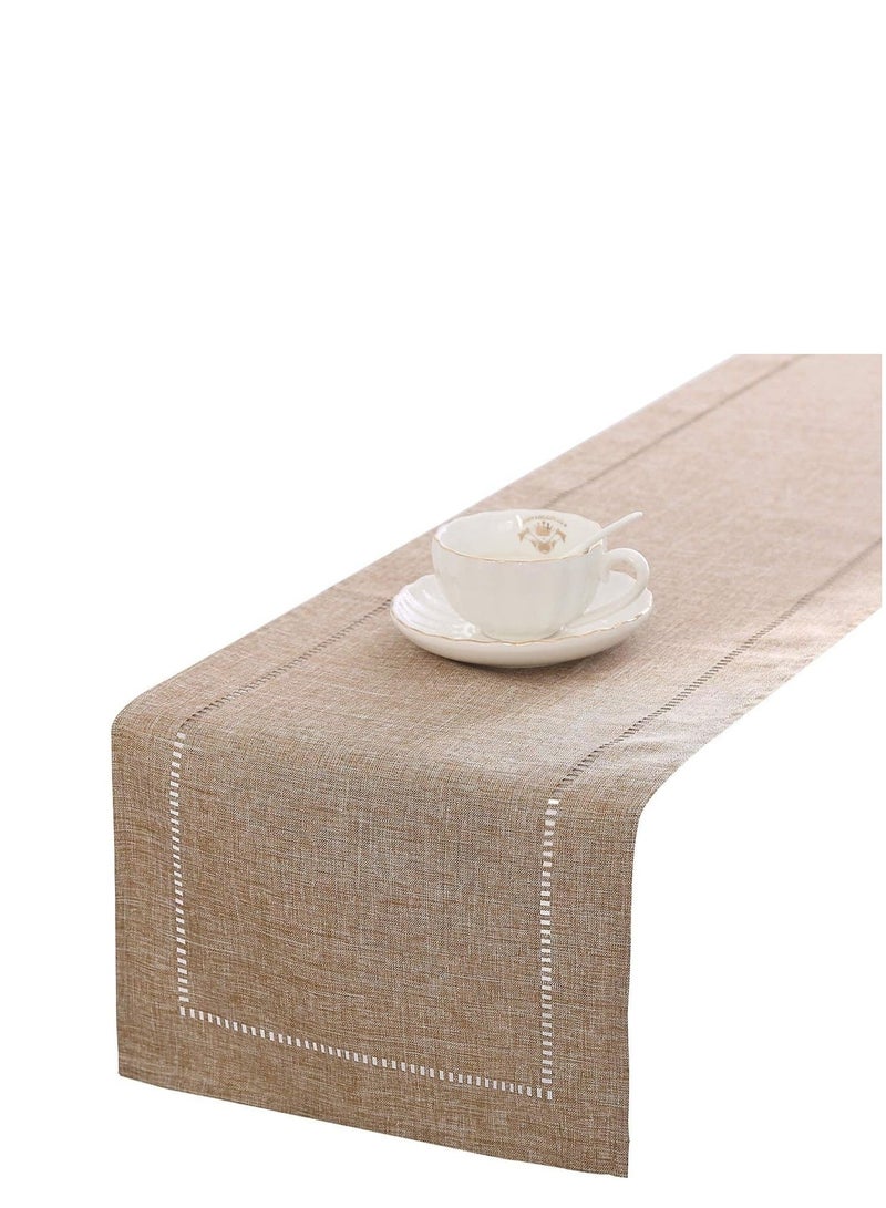 Farmhouse Linen Table Runner 13x72 Inch, Brown Decorative Table Cover for Kitchen Dining Room Home Decor, Wedding Party Event - Image 1