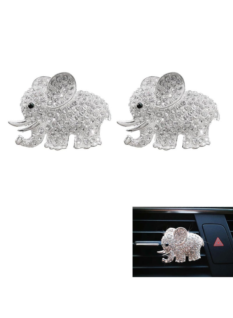 Excefore Car Air Vent Clip Charms, 2 Pack Cute Elephant Crystal Car Diffuser Vent Clip, Rhinestone Oil Diffuser Vent Clip, Car Fresheners for Women, Bling Car Accessories for Women (Sliver) - Image 1
