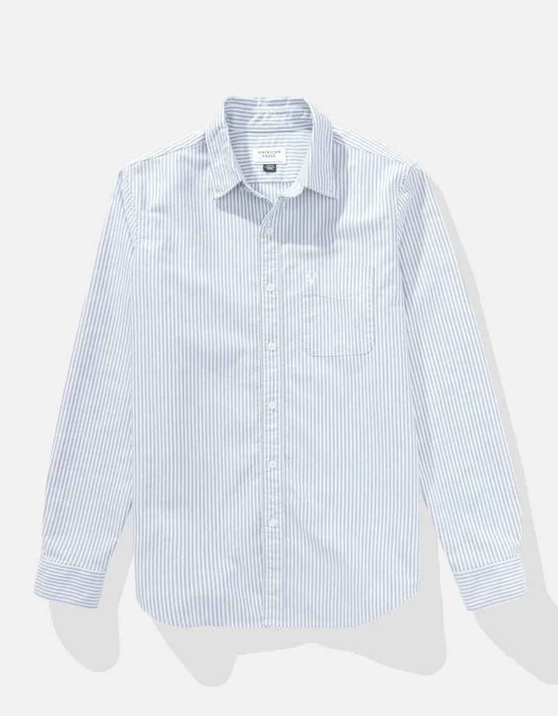 American Eagle  AE Everyday Striped Oxford Button-Up Shirt for Men | Best Price UAE
