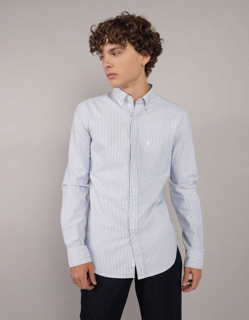 American Eagle AE Everyday Striped Oxford Button-Up Shirt - Image 1