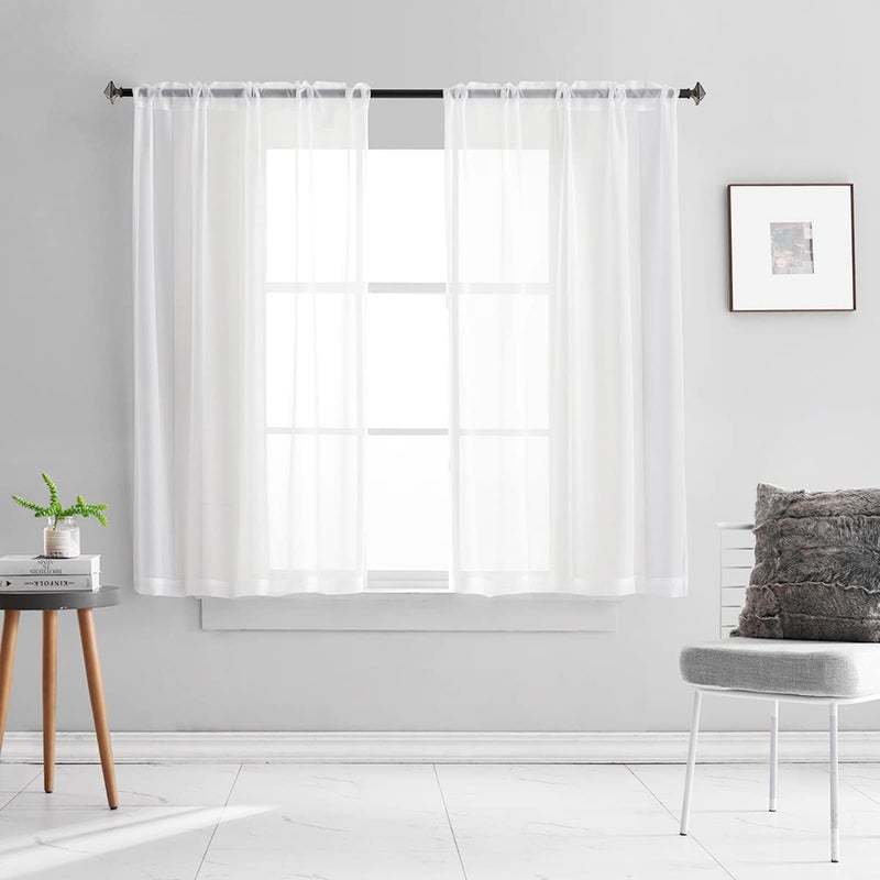 TOAVA DECO White Sheer Voile Curtains Translucent Solid Color Window Treatment 45 Inches Long Panels Rod Pocket White Sheers for Bedroom Living Room 2 Panels 52x45 - Image 3