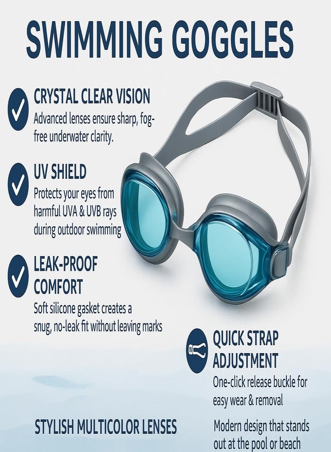 KNK Swimming Goggles - UV & Anti-Fog Protection for Men & Women | Comfortable Leak-Proof Fit | Wide View Lenses | Multicolor Swim Goggles (Pack of 4) - Image 4