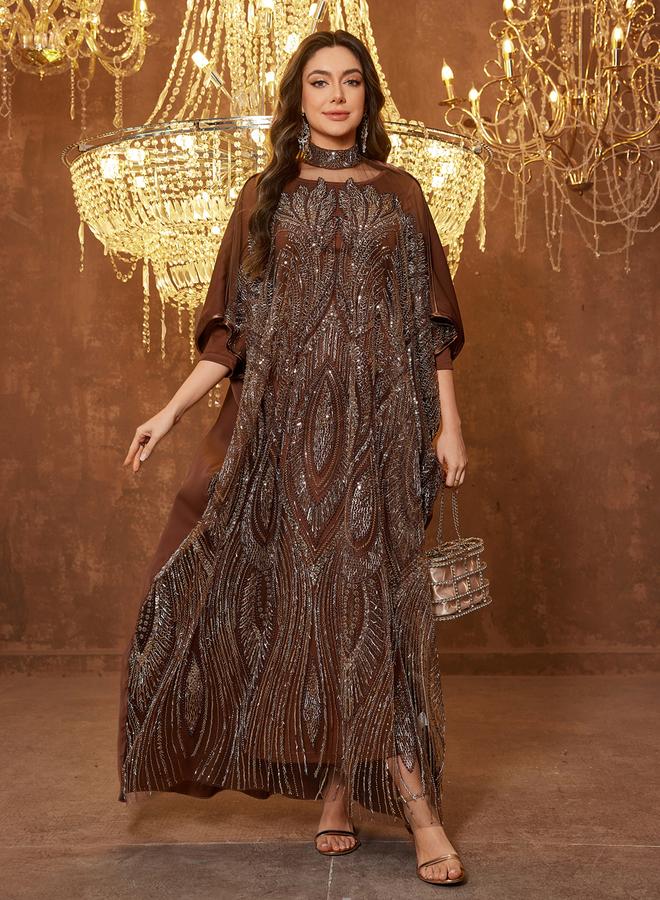 SUPGIR Coffee Brown Embellished Maxi Kaftan - Image 1