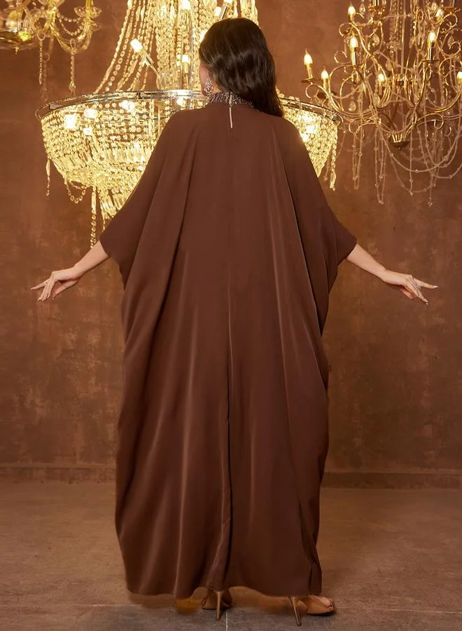 Supgir  Coffee Brown Embellished Maxi Kaftan for Women | Best Price UAE