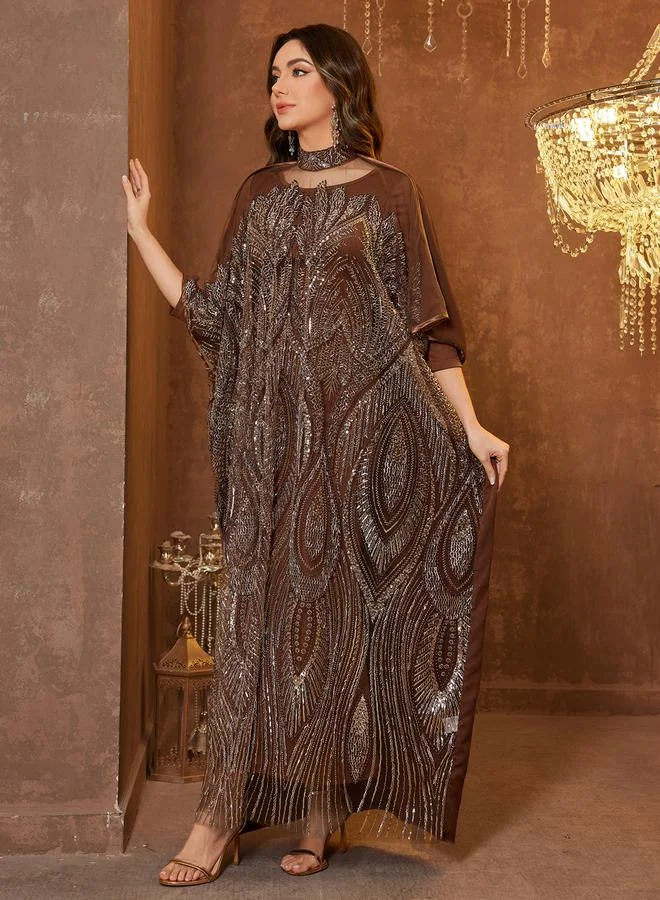 Supgir  Coffee Brown Embellished Maxi Kaftan for Women | Best Price UAE