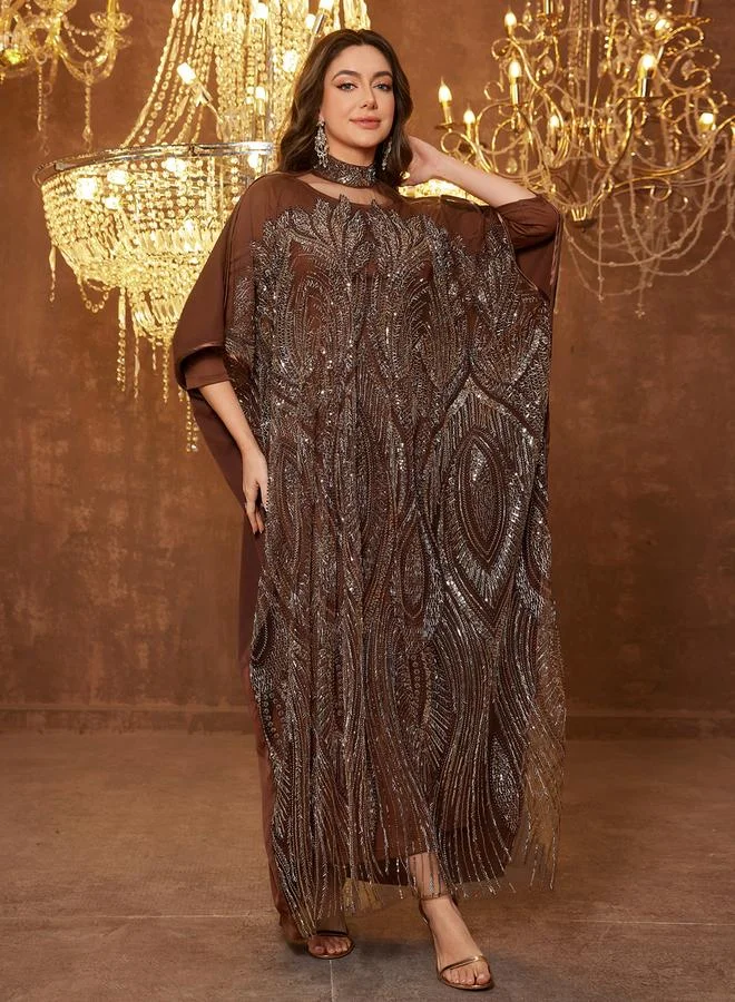 SUPGIR Coffee Brown Embellished Maxi Kaftan