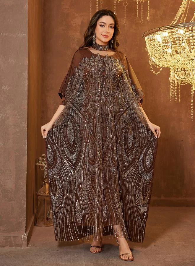 Supgir  Coffee Brown Embellished Maxi Kaftan for Women | Best Price UAE