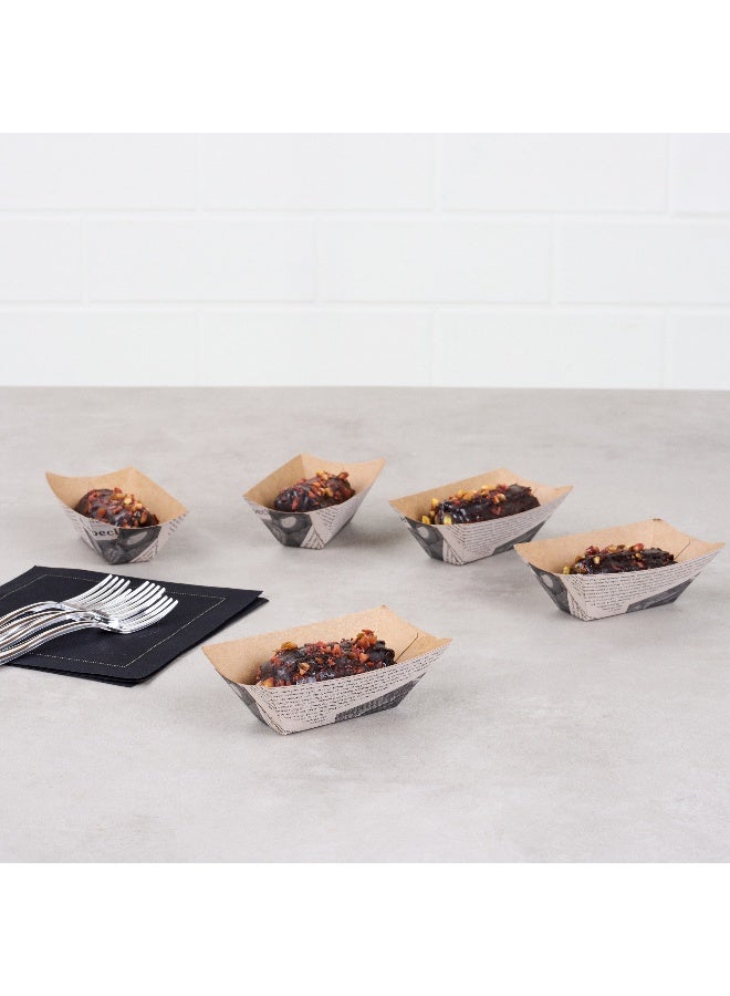 Restaurantware قوارب الطعام بيولوجية تك 2 أونصة، 400 صينية طعام ورقية قابلة للتصرف - ثقيلة، مقاومة للدهون، قوارب طعام ورقية بطباعة الصحف، للوجبات الخفيفة، المقبلات، أو الحلويات، للاستخدام في الحفلات أو المعارض - Image 4