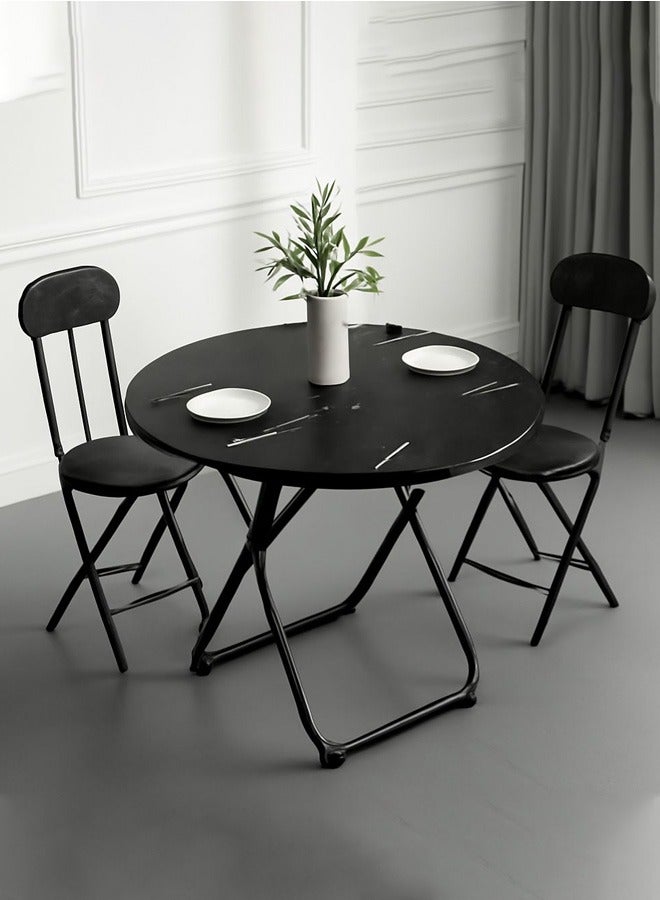 Taimi 3-Piece Dining Set, Modern Round Dining Table with 2 Elegant Chairs | Foldable Table 80x80x74cm with 2 Foldable Chairs - Dinning Set for Dinning Room and Kitchen - Black - Image 1