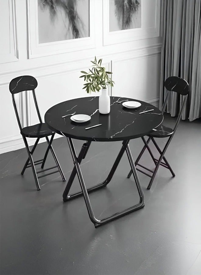 Taimi 3-Piece Dining Set, Modern Round Dining Table with 2 Elegant Chairs | Foldable Table 80x80x74cm with 2 Foldable Chairs - Dinning Set for Dinning Room and Kitchen - Black - Image 2
