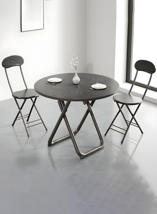 Taimi 3-Piece Dining Set, Modern Round Dining Table with 2 Elegant Chairs | Foldable Table 80x80x74cm with 2 Foldable Chairs - Dinning Set for Dinning Room and Kitchen - Black - Image 3