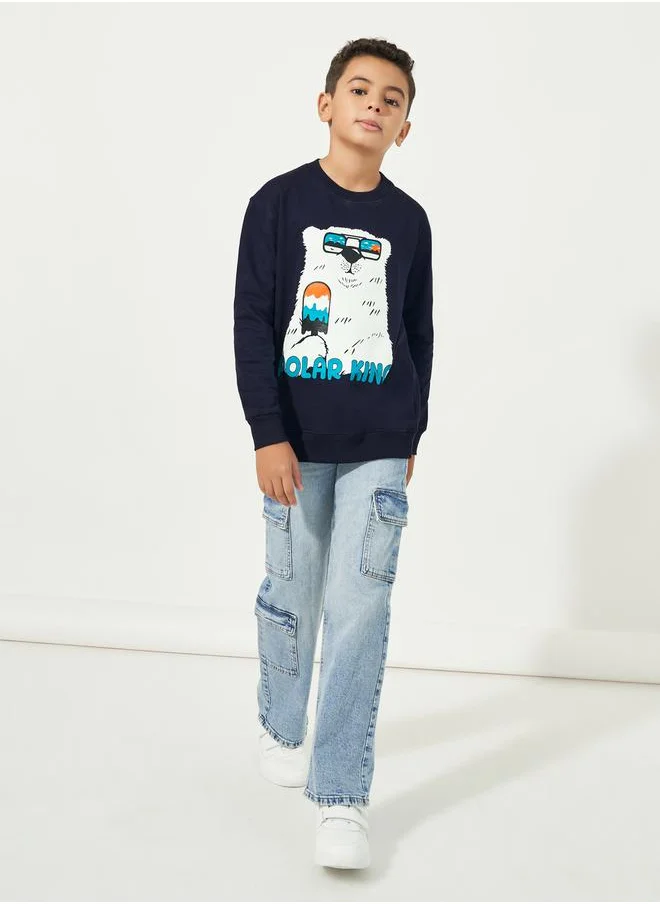 Styli Graphic Print Round Neck Long Sleeves Sweatshirt