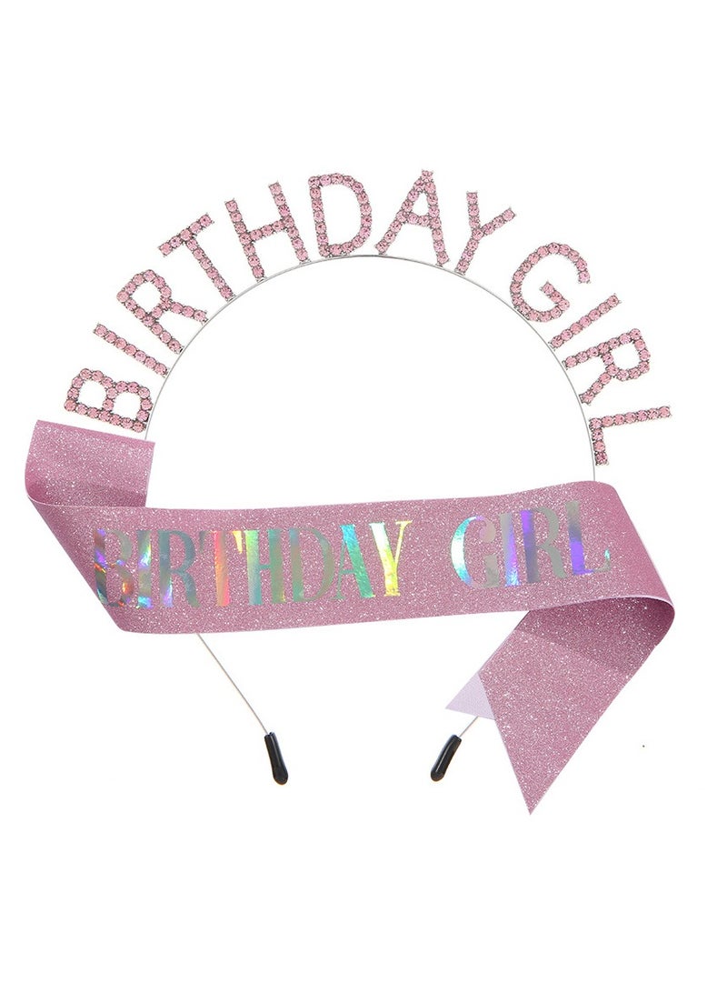 Girl Birthday Sash And Rhinestone Tiara Set,Pink
