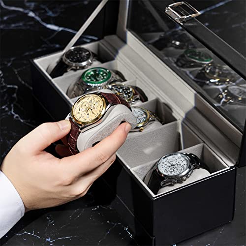 ProCase Watch Box for Men, 6 Slot Watch Display Case with Drawer, Mens Watch Case With Glass Lid, 2-Layer Jewelry and Watch Storage Watch Holder Organizer for Men Women -6 Slot, Black - Image 4