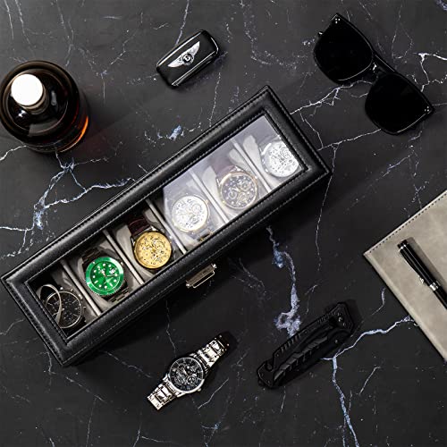 ProCase Watch Box for Men, 6 Slot Watch Display Case with Drawer, Mens Watch Case With Glass Lid, 2-Layer Jewelry and Watch Storage Watch Holder Organizer for Men Women -6 Slot, Black - Image 3