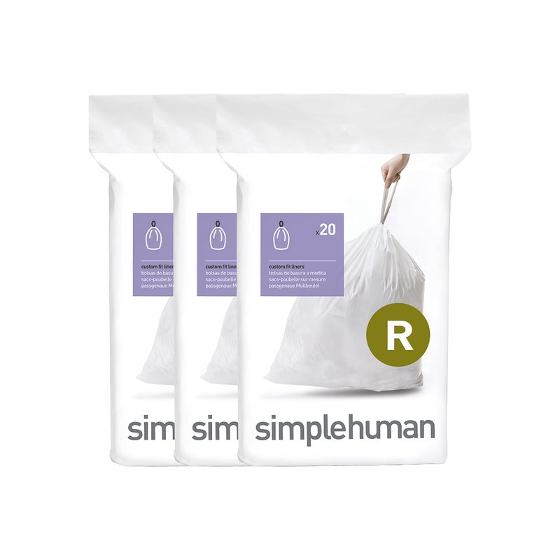 simplehuman Code R 60 Count, Dispenser Pack Custom Fit Liners, Drawstring Trash Bags, 10 Liter / 2.6 Gallon, White - Image 5