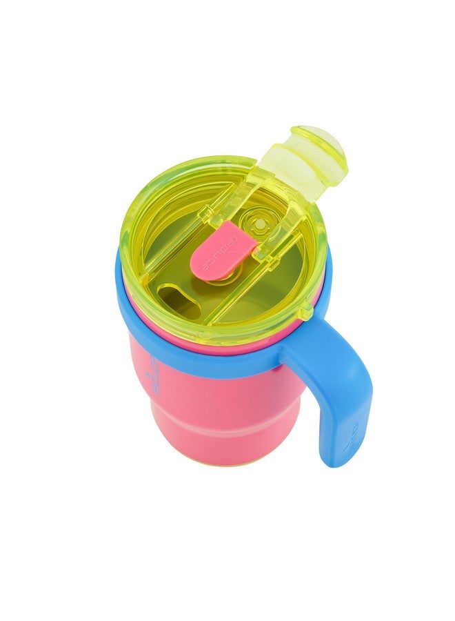 REDUCE 14 Oz Coldee Kids Tumbler with Lid and Straw - Coldee Insulated Travel Mug - Spill-Proof, Sweatproof Stainless Steel, BPA-Free - Includes Handle, Reusable Silicone Straw - Taffy Pink - Image 4