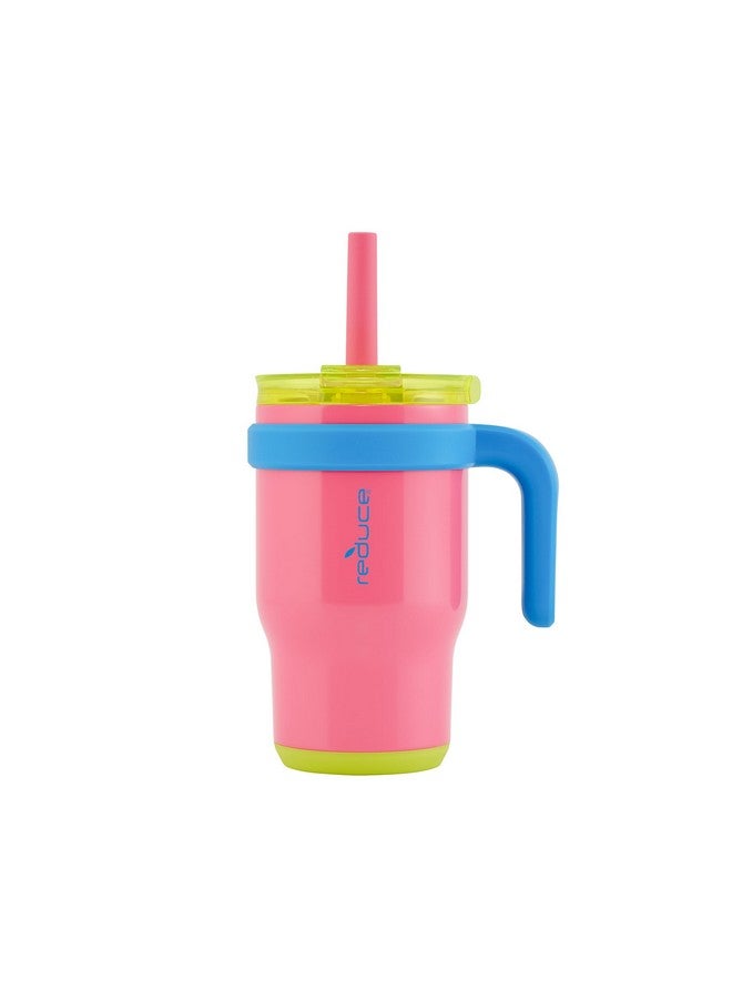 REDUCE 14 Oz Coldee Kids Tumbler with Lid and Straw - Coldee Insulated Travel Mug - Spill-Proof, Sweatproof Stainless Steel, BPA-Free - Includes Handle, Reusable Silicone Straw - Taffy Pink - Image 1