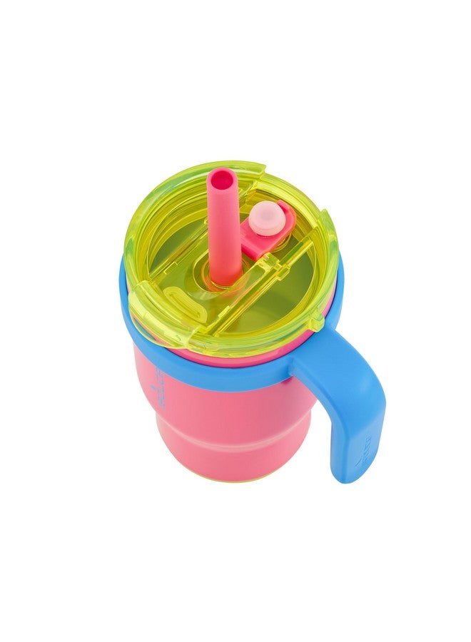 REDUCE 14 Oz Coldee Kids Tumbler with Lid and Straw - Coldee Insulated Travel Mug - Spill-Proof, Sweatproof Stainless Steel, BPA-Free - Includes Handle, Reusable Silicone Straw - Taffy Pink - Image 3