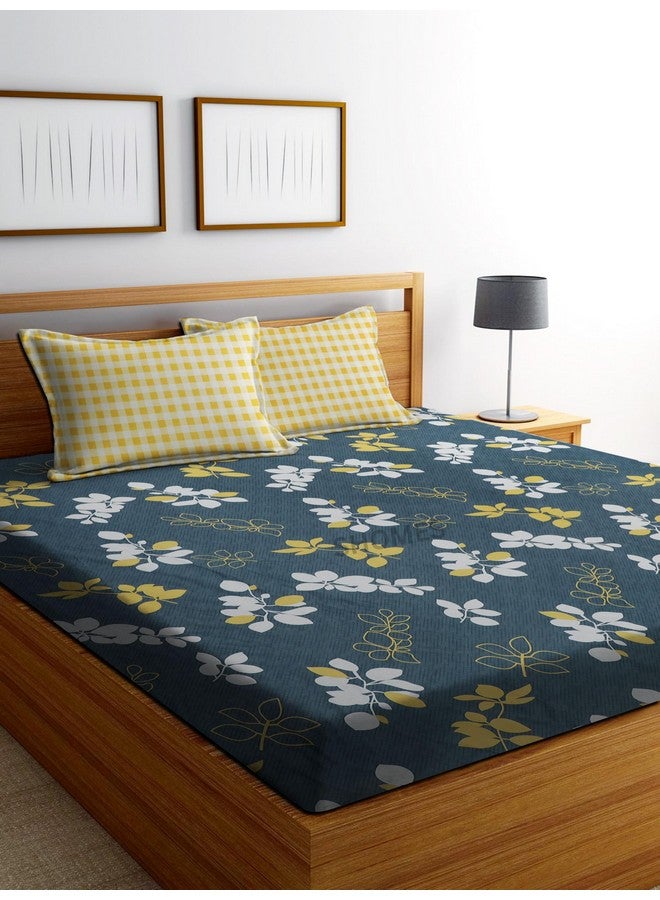 SHOMES 250 TC 100% Cotton Feel Flat Bedsheet for Double/King Size Bed | Floral Design Bed Spread with 2 Pillow Covers | Soft Breathable & Wrinkle Free Bedsheets/Bedcover (90 x 95 Inches | Grey Yellow) - Image 4