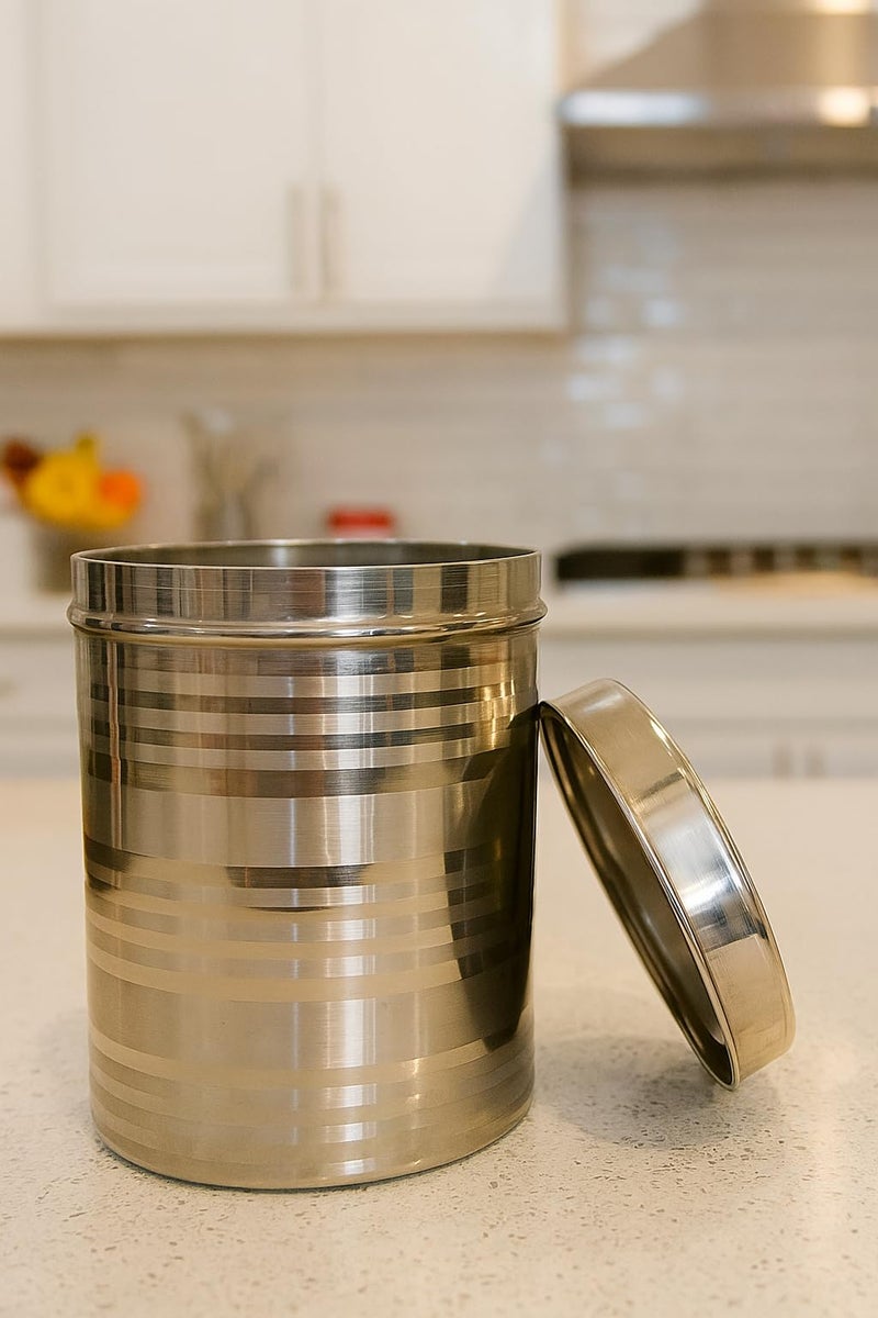 Duodeno Stainless Steel Container -6 Litre, 1 Piece, Silver Stainless Steel Round Dabba Canister Containe 6 KG Food/Dough/Liquid Capacity NO Joints Storage Box (6 Liter) - Image 1