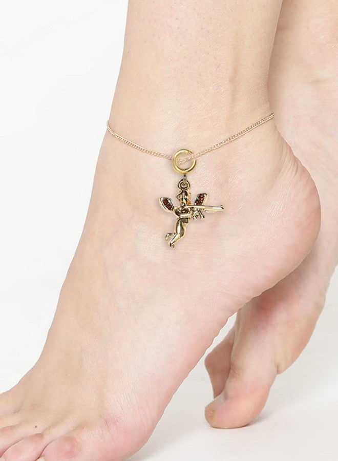 OOMPHelicious Jewellery Love Angel Charm Delicate Gold Tone Fashion Anklet For Women & Girls Stylish Latest (AYJ16_CC1) - Image 2