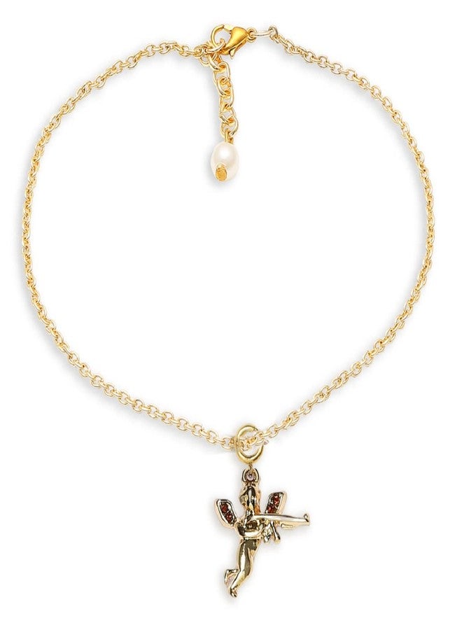 OOMPHelicious Jewellery Love Angel Charm Delicate Gold Tone Fashion Anklet For Women & Girls Stylish Latest (AYJ16_CC1) - Image 1