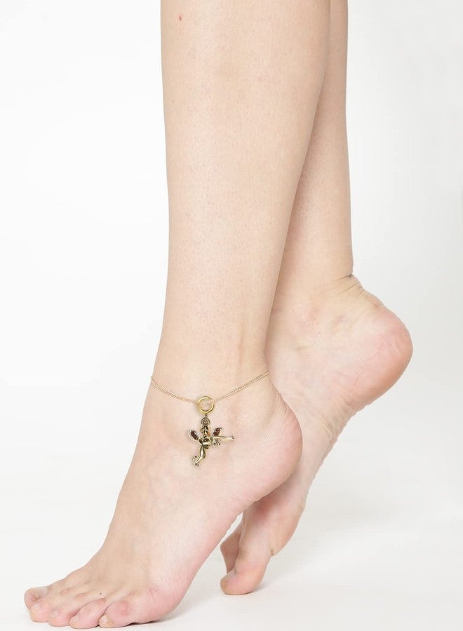 OOMPHelicious Jewellery Love Angel Charm Delicate Gold Tone Fashion Anklet For Women & Girls Stylish Latest (AYJ16_CC1) - Image 3