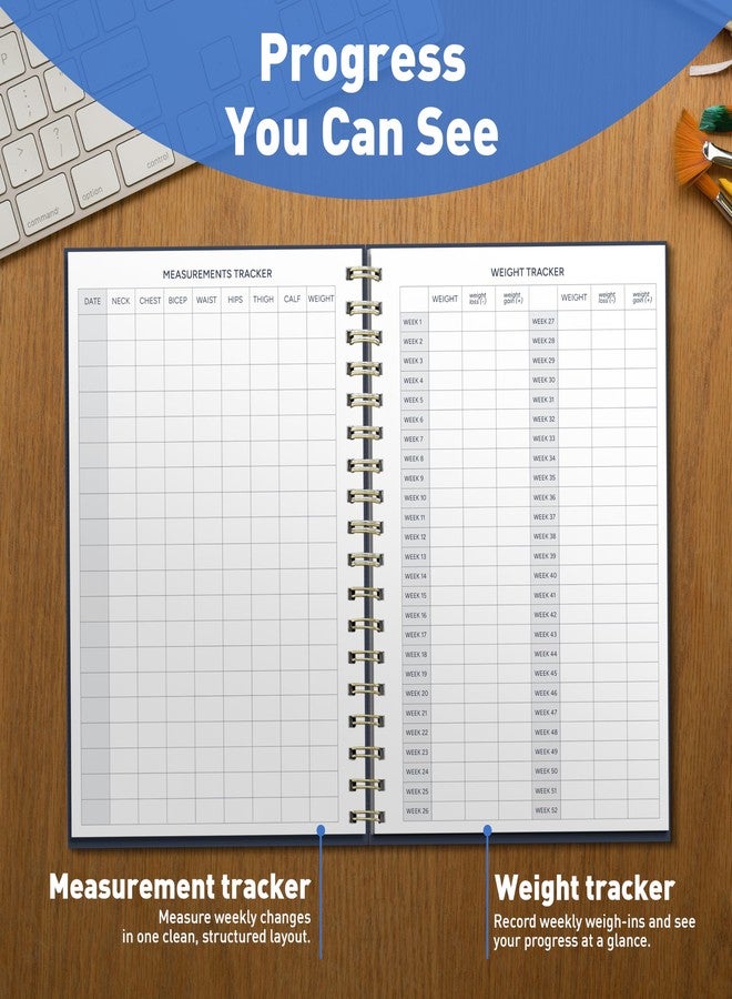 Sweetzer & Orange Fitness Planner Notebook - 6" x 8.5" Workout Log Book & Fitness Journal - 129 Pages with Measurement Tracker, Weight Tracker, Workout Planner, Food Log, 30 Day Challenge & Notes - Gold Spiral - Image 4