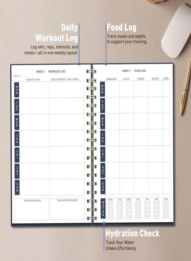 Sweetzer & Orange Fitness Planner Notebook - 6" x 8.5" Workout Log Book & Fitness Journal - 129 Pages with Measurement Tracker, Weight Tracker, Workout Planner, Food Log, 30 Day Challenge & Notes - Gold Spiral - Image 3