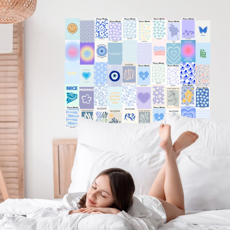 Fardes Blue Room Decor Aesthetic, 50pcs Danish Pastel Wall Collage Kit Aesthetic Pictures, Minimalist Decor Aesthetic Posters, Preppy Wall Decor for Teen Girls Bedroom Decor - Image 3