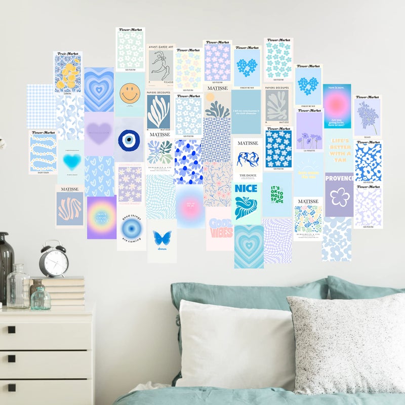 Fardes Blue Room Decor Aesthetic, 50pcs Danish Pastel Wall Collage Kit Aesthetic Pictures, Minimalist Decor Aesthetic Posters, Preppy Wall Decor for Teen Girls Bedroom Decor - Image 4