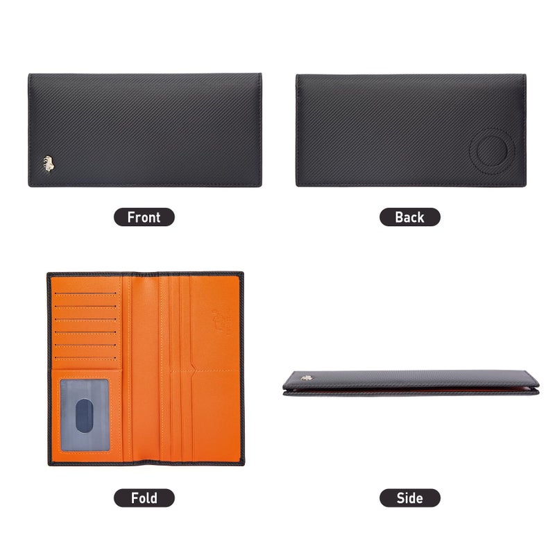 bison denim محفظة بيسون دينيم RFID ثنائية الطي نحيفة لمحفظة بطاقات الائتمان جلد حقيقي للرجال محفظة طويلة مع جيب بسحاب للنقود (W4470-برتقالي) - Image 5