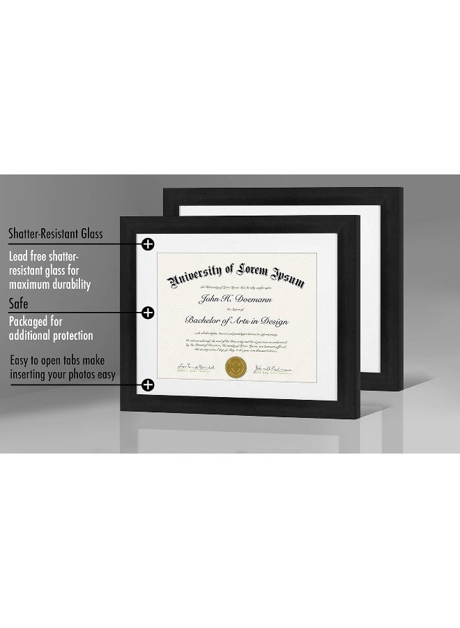 Americanflat 11x14 Diploma Frame with ShatterResistant Glass Set of 2 Use as 85x11 Frame with Mat or Display 11x14 Documents Without Mat Legacy Collection Certificate Frames for Wall Black - Image 1