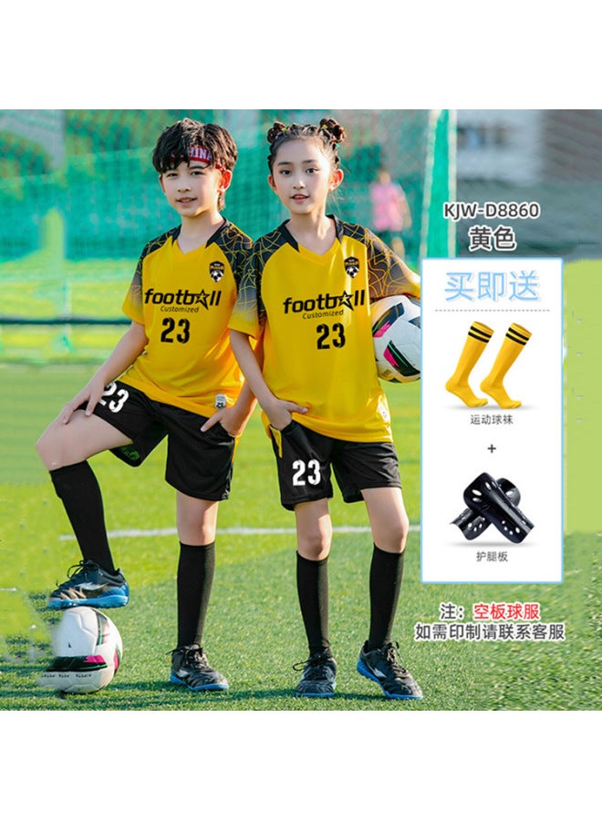 8862 Yellow Socks Shin Guards) Children's Football Clothing Suit Printing Boys And Girls Primary And Secondary School Students' Class Clothing Short-sleeved Training Clothing Competition Jersey Team Clothing Summer