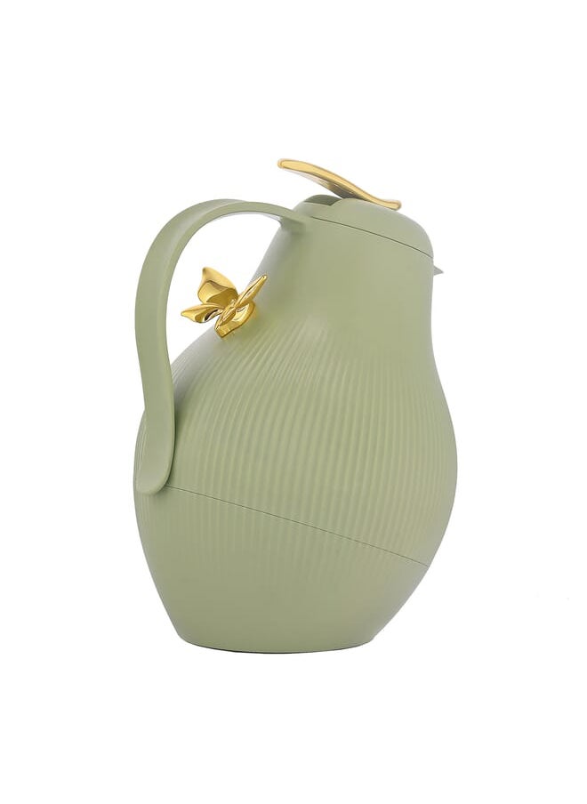 Alsaif Gallery - Al Saif Gallery Dora thermos, 1.5 liters, golden butterfly, thermal glass inner container, plastic outer shell - green - Image 1