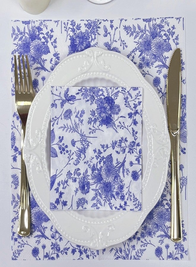 WRAPAHOLIC 25Pcs Blue Floral Cocktail Napkins - Blue and White Toile Paper Napkins for Bridal, Baby Shower, Tea Party, Garden Party, Birthday - 5 x 5 In - Image 3