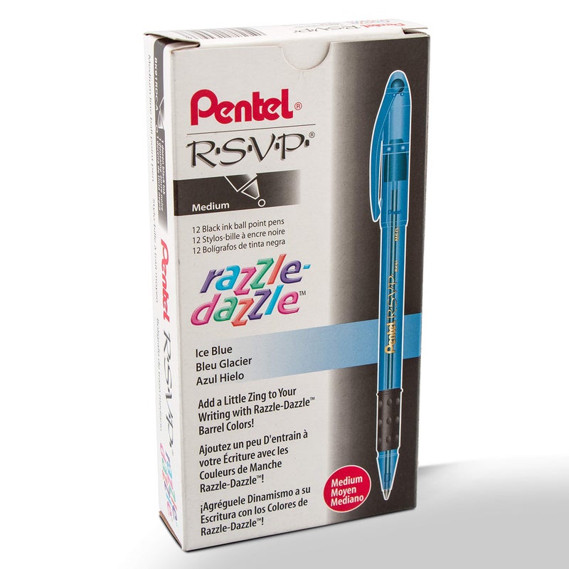 Pentel RSVP Razzle-Dazzle Ballpoint Pen, (1.0mm) Medium Line, Blue Barrel, Black Ink, Box of 12 (BK91RDC-A) - Image 1