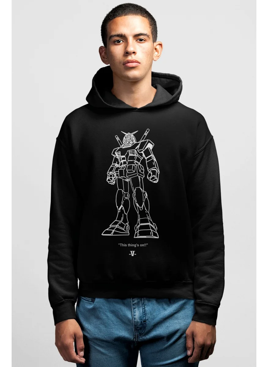 Rock&Roll Robotic Black Hooded Front and Back Printed Men's Sweatshirt