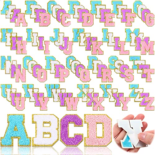 Jutom 104 Pcs Self Adhesive Chenille Letter Patches Letter Patches Chenille Stick on Embroidered Patch for Clothing Jackets Backpacks Hats(Classic,White, Pink, Purple, Blue) - Image 1