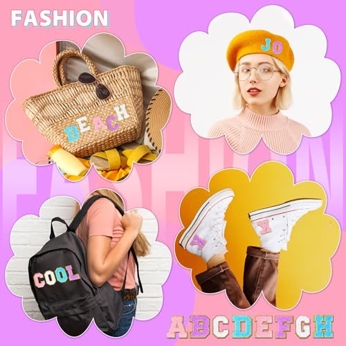 Jutom 104 Pcs Self Adhesive Chenille Letter Patches Letter Patches Chenille Stick on Embroidered Patch for Clothing Jackets Backpacks Hats(Classic,White, Pink, Purple, Blue) - Image 5