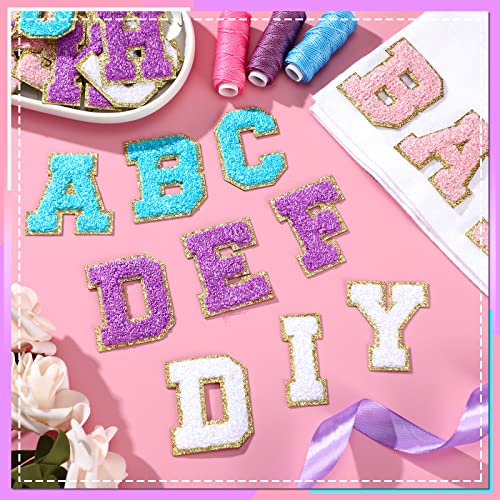 Jutom 104 Pcs Self Adhesive Chenille Letter Patches Letter Patches Chenille Stick on Embroidered Patch for Clothing Jackets Backpacks Hats(Classic,White, Pink, Purple, Blue) - Image 2