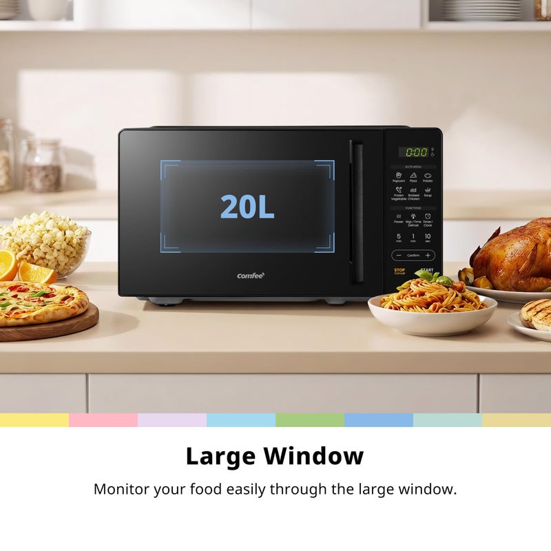 COMFEE' 20L Digital Solo Microwave Oven, 700W Black Countertop Microwave with 11 Power Levels, 6 Auto Menus, Defrost by Weight or Time,Child Lock,Speedy Cooking,Small for Kitchens,CMO-EM20L2NFPF(BK) - Image 2