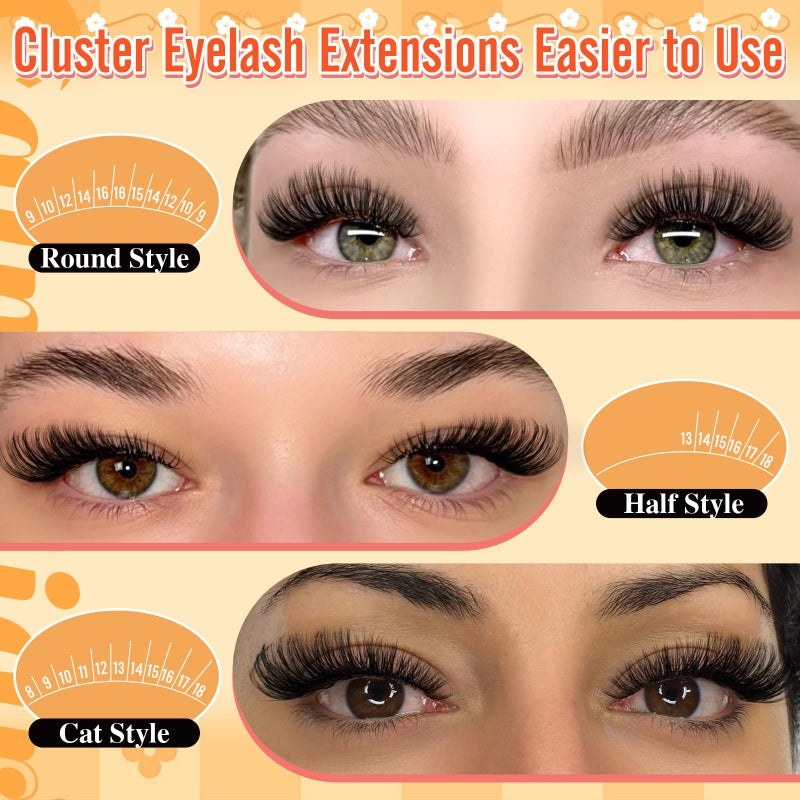 calphdiar Lash Clusters Wispy Eyelash Clusters 480PCS 40D+50D Individual Lashes Clusters D-curly Cluster Eyelash Extensions 8-18mm DIY Natural Volume Lash Extension for Beginners - Image 3