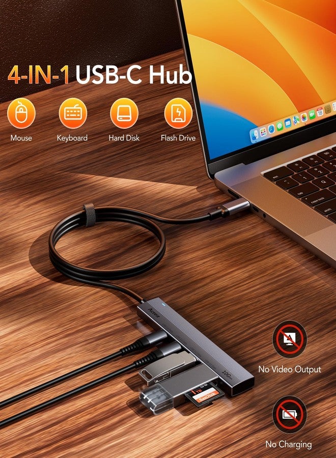 موزع Aceele USB-C بسرعة 10 جيجابت في الثانية، موزع USB 3.2 من الجيل الثاني بأربعة منافذ، موزع USB-C إلى USB-C مع منفذ طاقة من النوع C، كابل تمديد بطول قدمين، محول بيانات USB-C لأجهزة MacBook Pro وMacBook وSamsung Chromebook وغيرها - Image 2