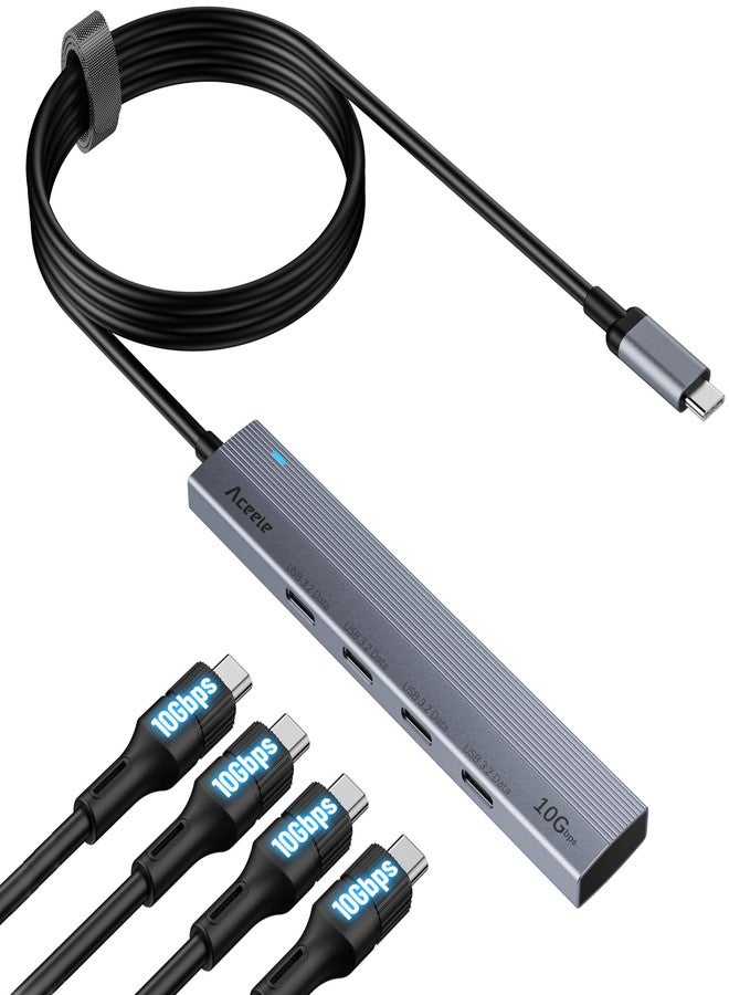 موزع Aceele USB-C بسرعة 10 جيجابت في الثانية، موزع USB 3.2 من الجيل الثاني بأربعة منافذ، موزع USB-C إلى USB-C مع منفذ طاقة من النوع C، كابل تمديد بطول قدمين، محول بيانات USB-C لأجهزة MacBook Pro وMacBook وSamsung Chromebook وغيرها - Image 1