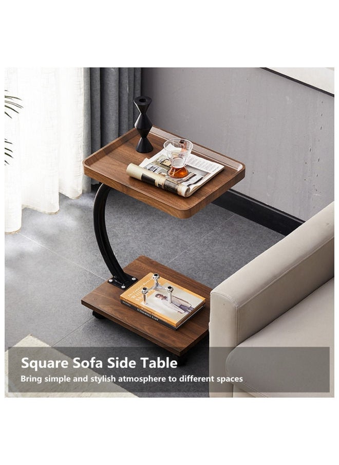 HXDream - Coffee Table,Sofa Side Table,Double Layer C Shaped Square side table on wheels,coffee table for living room sofa,Suitable for study, living room, bedroom - Image 1