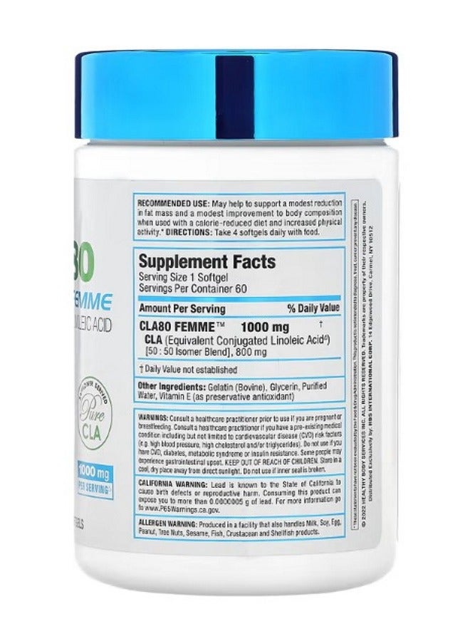 Allmax CLA80 Femme Premium Grade Conjugated Linoleic Acid 1000 mg 60 Softgels - Image 2