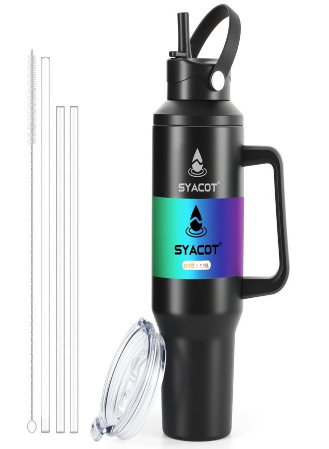 SYACOT 40 oz Tumbler with Handle and Straw OR Convert to 40 oz Insulated Water Bottle Fits in Cup Holder. Stainless Steel Metal Sports Water Cup Flask with 2 Lids for Travel, Camping, Gym,Coffee Mug Canteen - Image 1